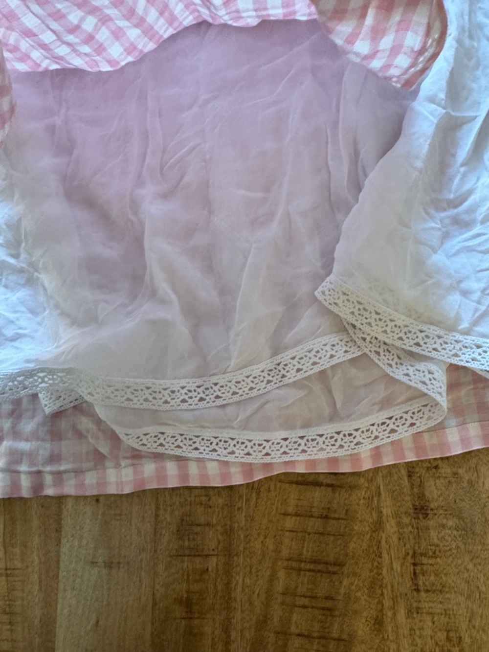 SLEEPER Pink and white check plaid checkered Gingham Lace-Trim babydoll dress - Picture 7 of 8